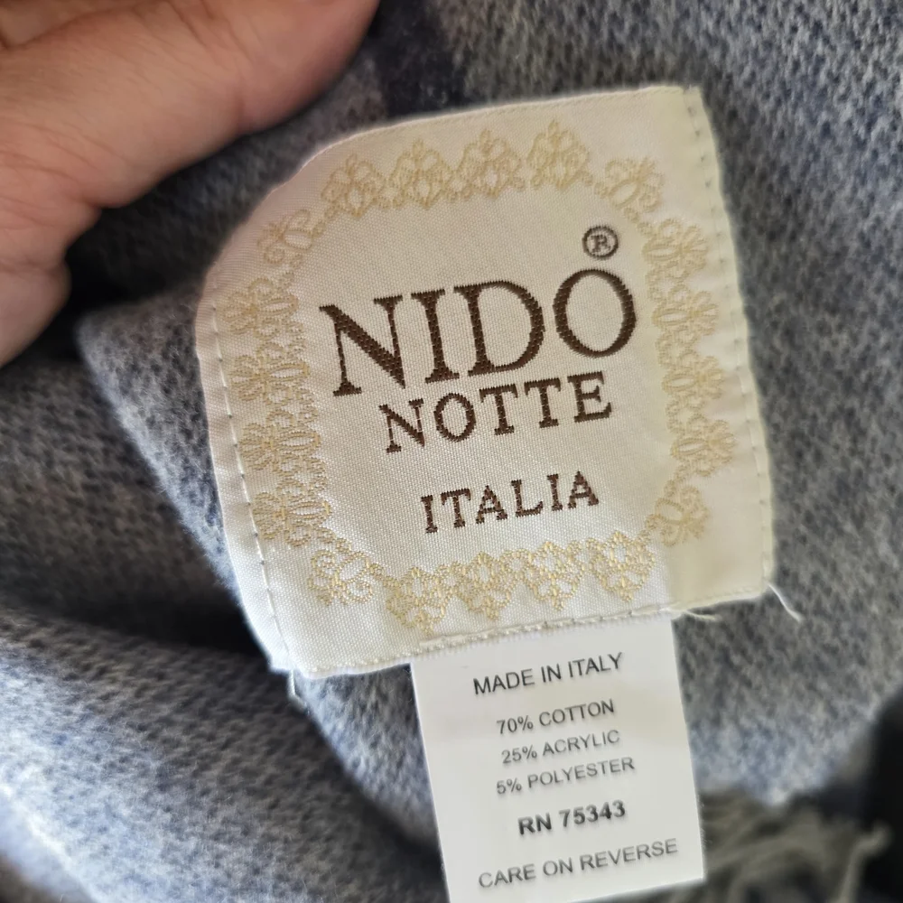 Nido Notte Italian Knit Blanket Plaid Dusty Blue Cotton Blend Soft Throw